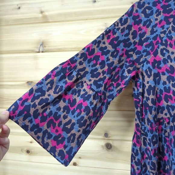 Pact Dress Womens Small Purple Revive Flutter Sleeve Dress Leopard NWT - Picture 3 of 11